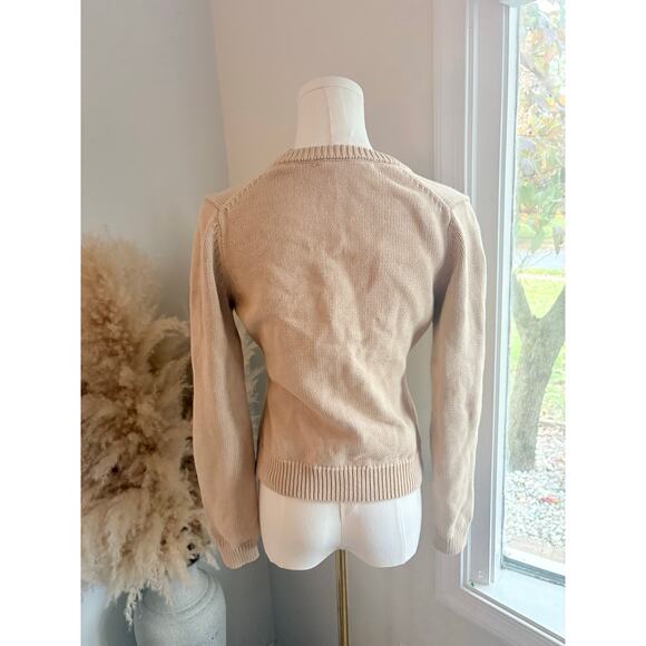 Zara Tan Cardigan Sweater Womens Small Patch Pocket Luxury Gold Button Up - Picture 6 of 8